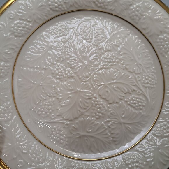 Lenox USA 24K Gold Trim Off White Embossed Grapes 12 3/4" Chop Plate Platter - Picture 9 of 12